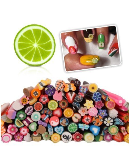 Kit x12 barritas de Fimos frutas love flor Animal icons Nail Art
