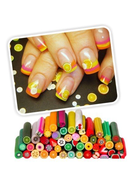 Kit x12 barritas de Fimos frutas love flor Animal icons Nail Art