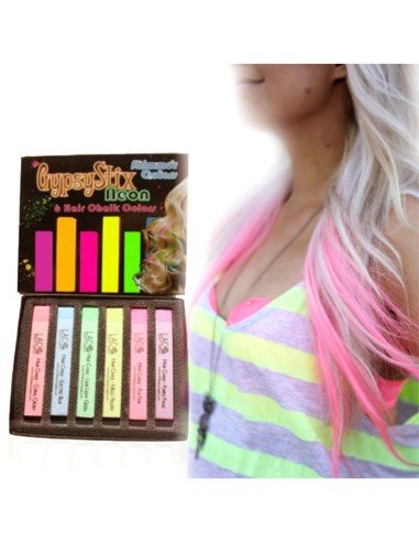 Caja de 6 Tizas UV Glow tinte temporal Hair Chalk