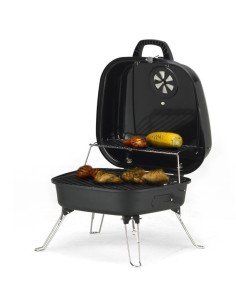 Asador al carbón Parrilla Portátil camping BBQ y sobre mesa de acero