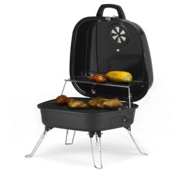 Asador al carbón Parrilla Portátil camping BBQ y sobre mesa de acero