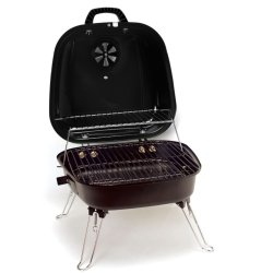 Asador al carbón Parrilla Portátil camping BBQ y sobre mesa de acero