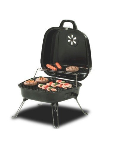 Asador al carbón Parrilla Portátil camping BBQ y sobre mesa de acero