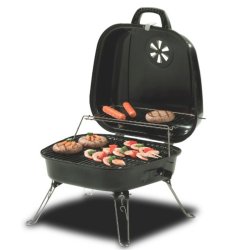 Asador al carbón Parrilla Portátil camping BBQ y sobre mesa de acero