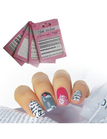 Kit x4 Encajes 3D Bordes adhesivos Salon Effects Nail Art Decoración