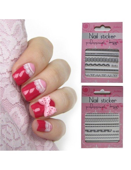 Kit x4 Encajes 3D Bordes adhesivos Salon Effects Nail Art Decoración