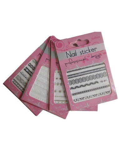 Kit x4 Encajes 3D Bordes adhesivos Salon Effects Nail Art Decoración