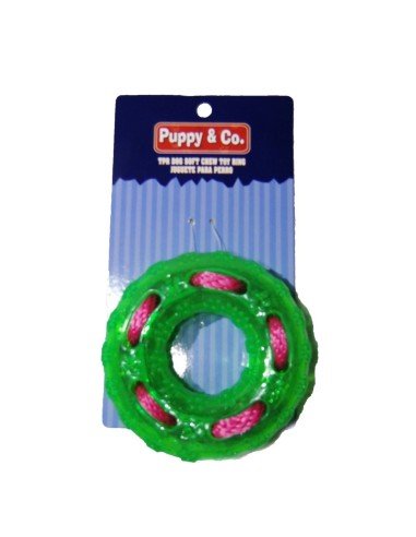 Juguete Aro Verde con Cordón TPR Rasca encías para Mascota Verde
