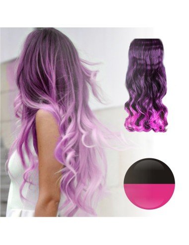 Cortina de Cabello Ondulada Degradee Negro a Fucsia