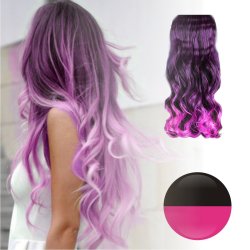 Cortina de Cabello Ondulada Degradee Negro a Fucsia