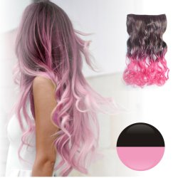 Cortina de Cabello Ondulada Degradee Negro a Rosado
