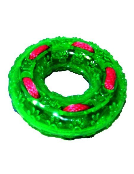 Juguete Aro Verde con Cordón TPR Rasca encías para Mascota Verde