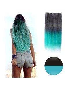 Cortina de Cabello Lisa Degradee Extensión Negro a Turquesa