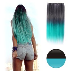 Cortina de Cabello Lisa Degradee Extensión Negro a Turquesa