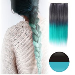 Cortina de Cabello Lisa Degradee Extensión Negro a Turquesa