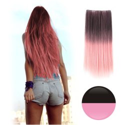 Cortina de Cabello Lisa Degradee Extensión Negro a Rosado