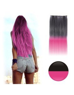 Cortina de Cabello Lisa Degradee Extensión Negro a Fucsia