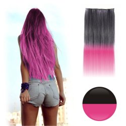 Cortina de Cabello Lisa Degradee Extensión Negro a Fucsia