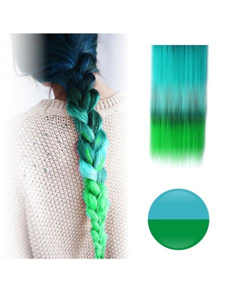 Cortina de Cabello Lisa Degradee Extensión Turquesa a Verde Limón