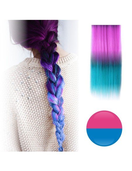 Cortina de Cabello Lisa Degradee Extensión Fucsia a Turquesa