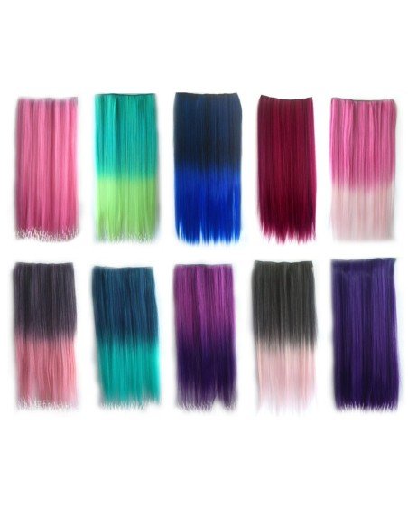Cortina de Cabello Lisa Degradee Extensión Fucsia a Turquesa