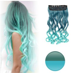 Cortina de Cabello Ondulada Degradee Verde a Turquesa