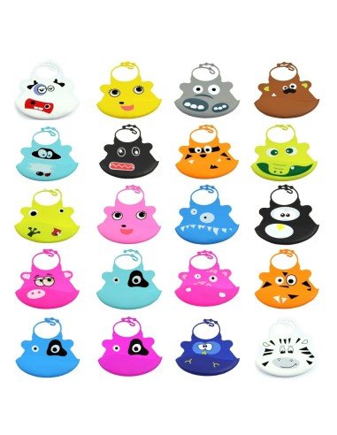 Babero de Silicona Animal Baby Bib con divertidos estampados 
