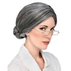 Peluca de fantasía Abuelita disfráz vieja con moño para Halloween