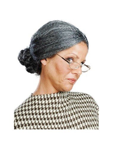 Peluca de fantasía Abuelita disfráz vieja con moño para Halloween