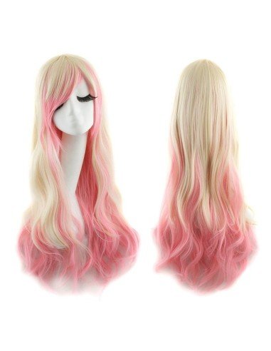 Peluca Bicolor Harajuku de kanekalon Cosplay de 70 y 80 cm de largo ideal para Halloween