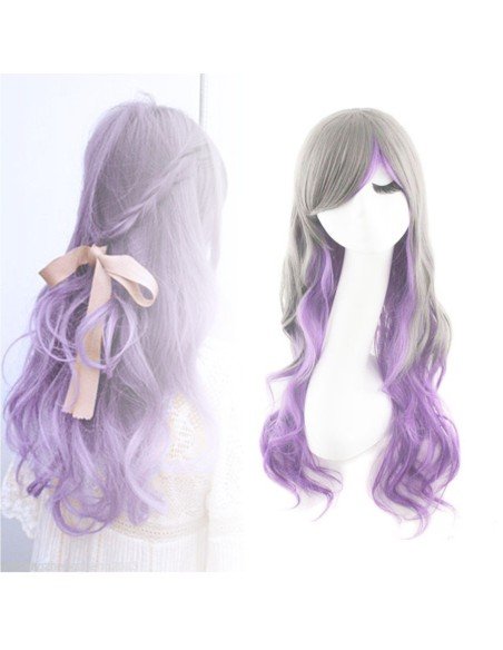 Peluca Bicolor Harajuku de kanekalon Cosplay de 70 y 80 cm de largo ideal para Halloween