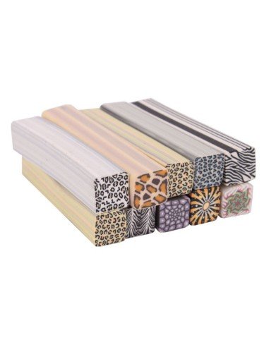 Kit x12 Fimos Cuadrados Animal cebra decoración uñas Nail Art