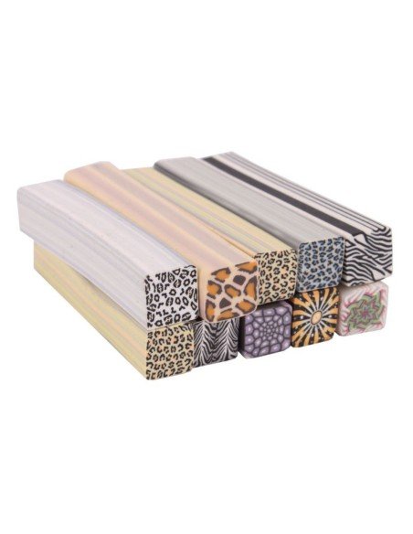 Kit x12 Fimos Cuadrados Animal cebra decoración uñas Nail Art