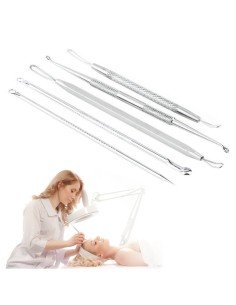 Set x5 Herramientas para remover espinillas y acné, Limpieza facil de puntos negros  2
