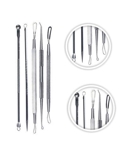 Set x5 Herramientas para remover espinillas y acné, Limpieza facil de puntos negros 