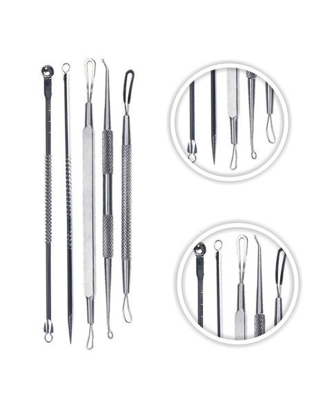 Set x5 Herramientas para remover espinillas y acné, Limpieza facil de puntos negros 