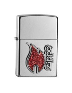 Encendedor Zippo Texture Red Flame - Plateado.