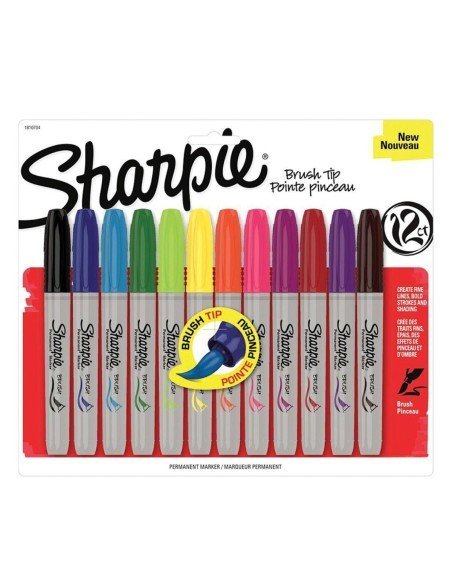 Sharpie Brush Punta Pincel Marcador Permanente (12 unidades)