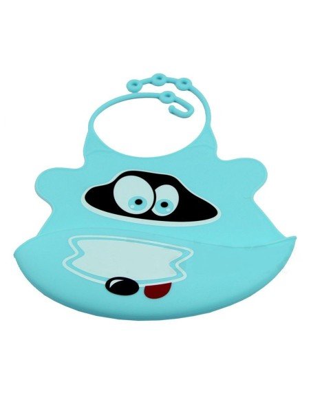 Babero de Silicona Animal Baby Bib Mapache Celeste