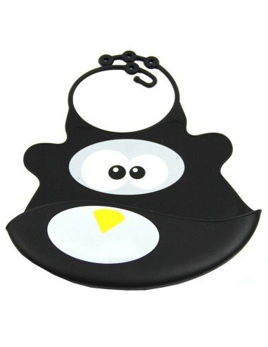 Babero de Silicona Animal Baby Bib Pinguino negro
