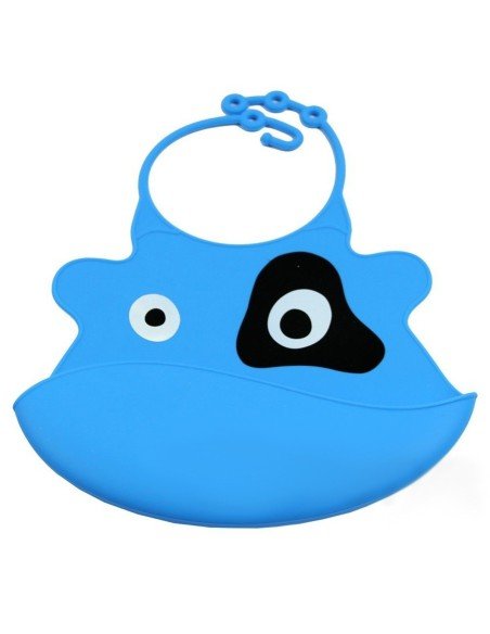 Babero de Silicona Animal Baby Bib Vaca Azul