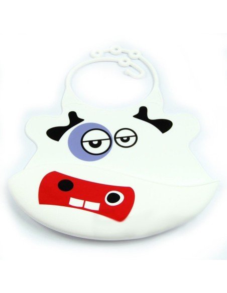 Babero de Silicona Animal Baby Bib Vaca Blanca