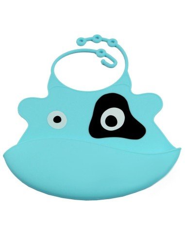 Babero de Silicona Animal Baby Bib Vaca Celeste