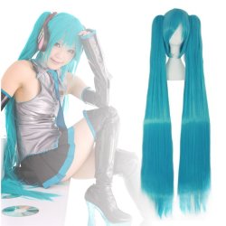 Peluca Miku 120cm con Colitas Azul Turquesa