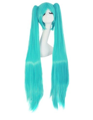 Peluca Miku 120cm con Colitas Cyan Aguamarina