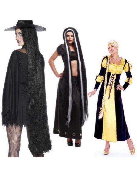 Peluca Princesa  Godiva Extralarga de 160cm Negro con mechón