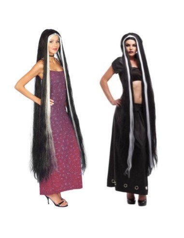 Peluca Princesa  Godiva Extralarga de 160cm Negro con mechón