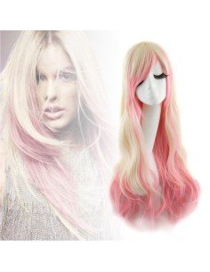 Peluca Bicolor Degradee 70cm Harajuku Rubio Rosado