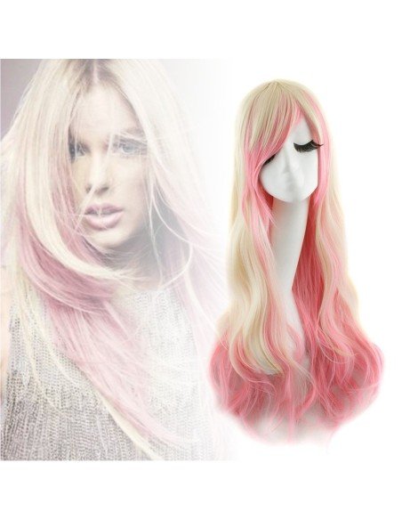 Peluca Bicolor Degradee 70cm Harajuku Rubio Rosado