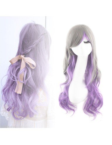 Peluca Bicolor Degradee 70cm Harajuku Lila Lavanda Castaño